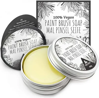 Produktbild von Pinselreiniger für Acrylfarbe und Aquarell - Künstlerseife und Malpinsel Reiniger | 40g vegane Pinselseife für Künstler | Tritart