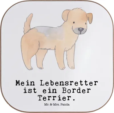 Produktbild von Mr. & Mrs. Panda Tischschoner Border Terrier Lebensretter - Weiß - Geschenk, Tassenuntersetzer, gläseruntersetzer, Untersetzer für Gläser, Tassen, Glas, Coaster