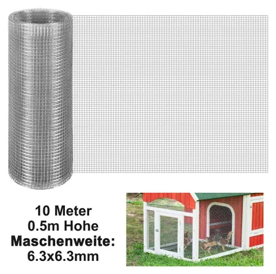 Produktbild von Izrielar Drahtgitter Verzinkt 6,3 mm Maschenweite 0.5 m Höhe x 10 m Länge Volierendraht Hasendraft Gitterrolle Zaun Drahtzaun Maschendraht Gartenzaun für Garten Voliere (inkl. Handschuhe)