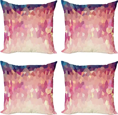 Produktbild von ABAKUHAUS Panne Kissenbezug Set (4 Stück), Abstrakt Blush Polygonal, Moderner Doppelseitiger Digitaldruck, 40 cm x 40 cm, Mehrfarbig