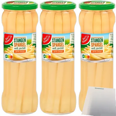 Produktbild von Gut & Günstig Stangenspargel weiß im Glas 3er Pack (3x330g Glas) + usy Block