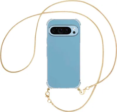 Produktbild von Handykette Backcover-Schutzhülle mit Band (Metall goldfarben) für Google Pixel 9 - goldfarbene Snake-Kette