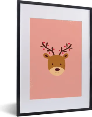 Produktbild von MuchoWow® MuchoWow® Gerahmtes Poster Rentier - Weihnachten - Rosa - Winter 30x40 cm - Poster mit zchwarzem Bilderrahmen - Wandposter Schlafzimmer