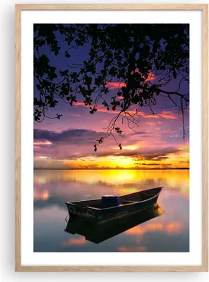 Produktbild von Gerahmtes Poster - Rahmen in heller Eiche - Boot Sonnenuntergang See Himmel - 50x70 cm - Wand Bild - Wanddeko - Wandbilder - Wandposter - Bilderrahmen - Bilder - Kunstdruck - P2NPA50x70-2967