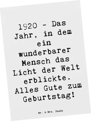 Produktbild von Mr. & Mrs. Panda Grußkarte Spruch 1920 Geburtstag - Weiß - Geschenk, Postkarten, Jubiläum, Geburtstagsgeschenk, Ansichtskarten, Geburtsjahr, Glückwunsch, Ansichtskarte