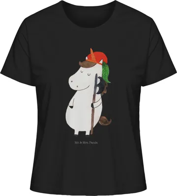 Produktbild von Mr. & Mrs. Panda Damen T-Shirt Einhorn Junge Größe S - Schwarz - Geschenk, Oberteil, Kurzarmshirt, Unicorn, Baumwoll, Einhörner, Bube, Basic Shirt, Mittelalter