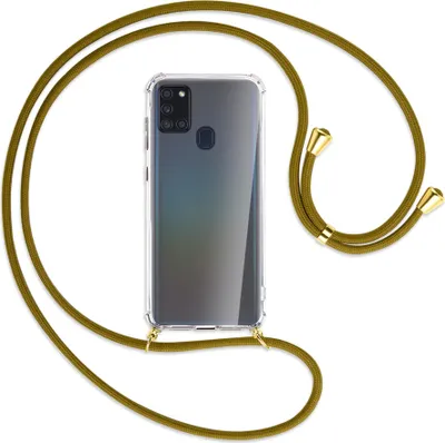 Produktbild von Handykette Backcover-Schutzhülle mit Band (Metall goldfarben) für Samsung Galaxy A21s - khaki