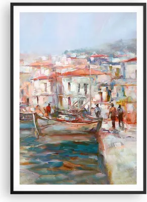 Produktbild von Gerahmtes Poster - Schwarzer Rahmen - Insel Boote Hafen - 70x100 cm - Wand Bild - Wanddeko - Wandbilder - Kunstposter - Wandposter - Bilderrahmen - Bilder - Kunstdruck - P2BPA70x100-4852