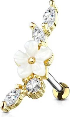 Produktbild von Helix Piercing „Perlmutt Blume mit Zirkonia“ Gold/Klar