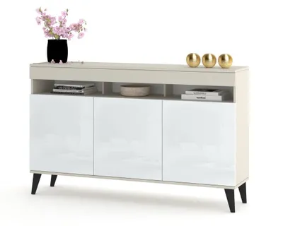 Produktbild von Große Kommode Fernsehschrank LUNA 3D Kaschmir/Weiß Hochglanz 120cm