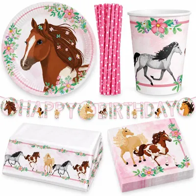Produktbild von Pferde Kindergeburtstag Partyset Geburtstag Pony Pferd rosa