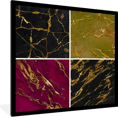 Produktbild von MuchoWow® Gerahmtes Poster Marmor - Gold - Chic 40x40 cm - Poster mit Schwarzem Bilderrahmen Wandposter Rahmen Foto Bilder - Mit Rahmen - Wanddekoration Schlafzimmer