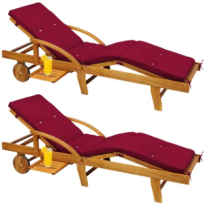Immagine prodotto di CASARIA® Set da 2 Lettino Prendisole in Legno Acacia incl. Cuscino Portata 320kg 2 Persone Sdraio da Giardino Terrazza Balcone Pieghevole con Ruote 195x55cm