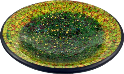 Produktbild von Runde Mosaikschale, Untersetzer, Dekoschale, Handgearbeitete Keramik & Glas Obst Schale - Design 9, Grün, Keramik,Glas, Größe: Klein (Ø 29 cm)