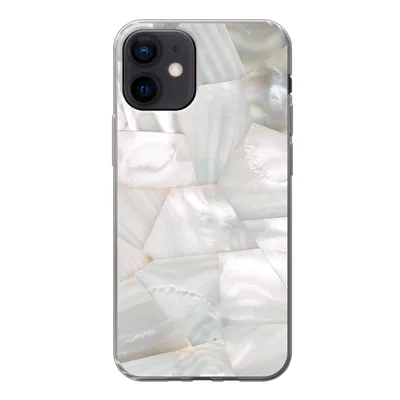 Produktbild von MuchoWow® Handyhülle Schutzhülle Hülle für iPhone 12 Naturstein - Perlmutt - Weiß Silikon Softcase Handy Hülle - Schutzhülle