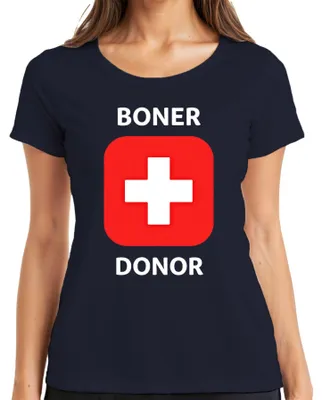 Obrázek produktu pro Tričko pro dámy, vtipný dárek na rozlučku se svobodou, motiv "Boner Donor", tmavě modrá barva, velikost XL