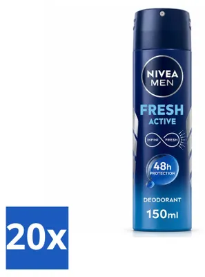 Productafbeelding van 20 x NIVEA MEN Fresh Active Deodorantspray - 150 ml - Voordeelverpakking - 20 stuks
