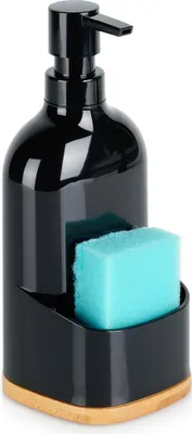 Produktbild von Vilde | Spülmittelspender mit Schwammhalter - 500 ml - Schwarz - Praktisch und Elegant - Bambusbasis