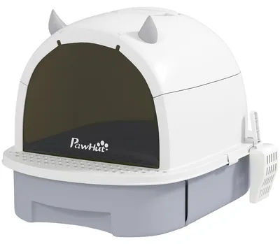 Produktbild von Geschlossene Katzentoilette mit herausnehmbarer Schale, Schaufel und Aktivkohlefilter, grau