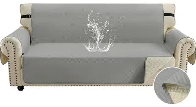 Productafbeelding van Bankhoes voor 3 personen, lichtgrijs, waterdicht, antislip, met zijvakken, krasbestendig