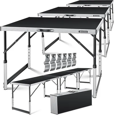 Produktbild von Multifunktionstisch Profi 3- teilig, 100 x 60 cm, Tapeziertisch 90kg Gesamtbelastung, mit Ausziehfunktion Klapptisch Flohmarktisch Beistelltisch Mehrzwecktisch Campingtisch höhenverstellbar