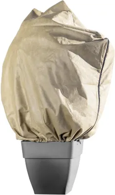 Immagine prodotto di Copertura protettiva invernale in tessuto non tessuto per piante, a 3 strati (200 g/m²), resistente alle intemperie e stabilizzata contro i raggi UV, con cerniera e cordoncini di regolazione, color beige