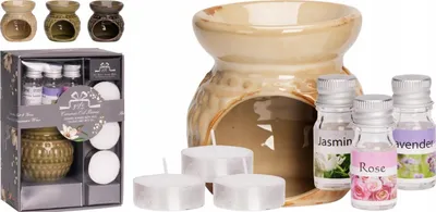 Obrázek produktu pro Keramická sada do krbu s éterickými oleji, 3 vůněmi a 1 čajovou svíčkou