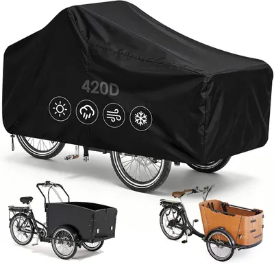 Immagine prodotto di Copertura per biciclette cargo, dimensioni 225 x 105 cm, realizzata in tessuto Oxford 420D, impermeabile, adatta per biciclette cargo