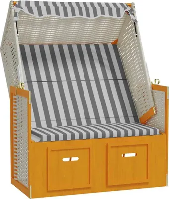 Produktbild von vidaXL Strandkorb mit Dach Poly Rattan & Massivholz Weiß & Grau