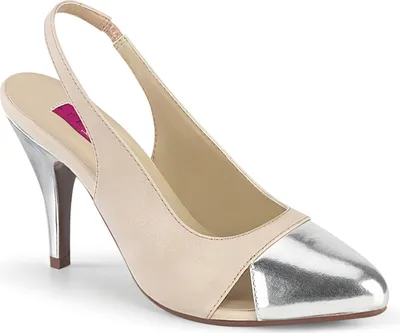 Produktbild von DREAM-405 Pleaser Pink Label Übergrößen High Heels Slingback Pumps beige silber Matt
