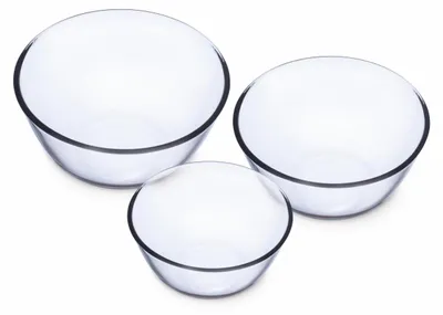 3er-Set Glasschüsseln, Borosilikatglas, 0,5–2,5 l