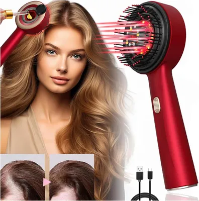 Produktbild von Kopfhautmassagebürste IPX7 Wasserdicht, Multifunktional Elektrischer Haarölapplikatorkamm mit 3 Funktionsmodi und Rotes Licht für Kopfhaut Haar Massag