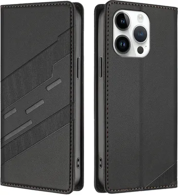 Produktbild von Hülle für iPhone 13 Pro, Kunstleder Brieftaschen Handyhülle mit Kartenfach und Standfunktion Schwarz