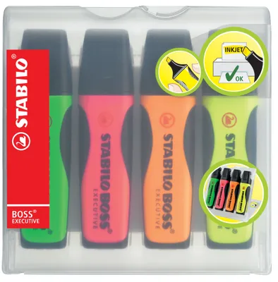 Image de Surligneurs de qualité - STABILO BOSS EXECUTIVE - Pack de 4 - vert, rose, orange, jaune