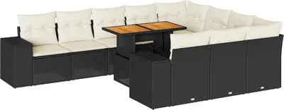 Produktbild von vidaXL 10-tlg. Garten-Sofagarnitur mit Kissen Schwarz Poly Rattan