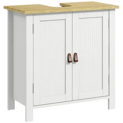 Image de Meuble sous lavabo - Blanc - 60 x 30 x 60 cm - 2 portes - Étagère réglable