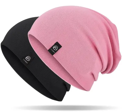 Obrázok produktu pre Čiapka typu "beanie" pre dámy a pánov, bavlna, čierna, ružová