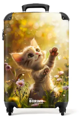 Produktbild von Kindertrolley mit Rädern – Katze in einem Blumenfeld – 55x40x20 cm