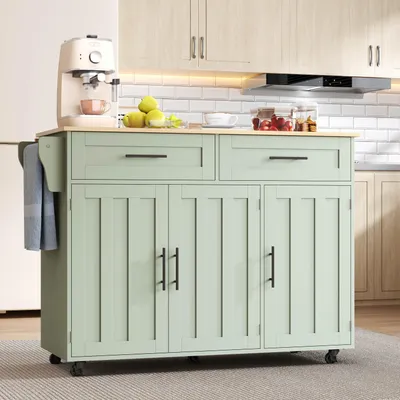 Produktbild von STILVORA Esszimmerwagen mit klappbarer Arbeitsplatte, Sideboard mit Stauraumtür, Küchenwagen mit Rollen und Massivholzfüßen Grün