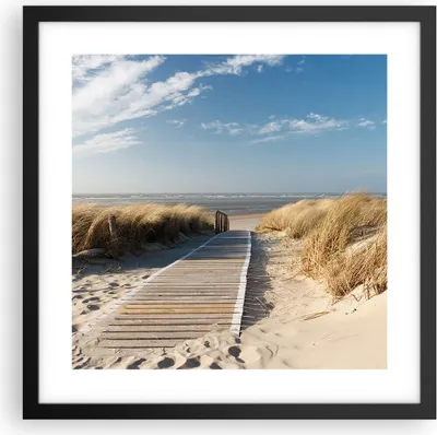 Produktbild von Gerahmtes Poster - Schwarzer Rahmen - Strand Meer Fußgängerbrücke Ufer - 40x40 cm - Wand Bild - Wanddeko - Wandbilder - Wandposter - Bilderrahmen - Bilder - Kunstdruck - Wandbild - P2BAC40x40-2657