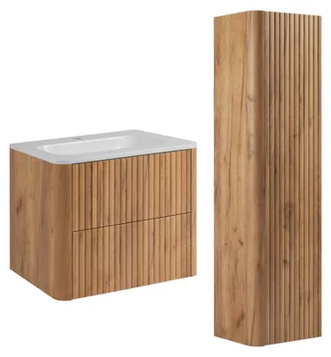 Produktbild von Badmöbel-Set Schrank 60 mit Waschbecken und Hochschrank, Craft-Eiche, 60,30 x 48,4 x 43,7 cm