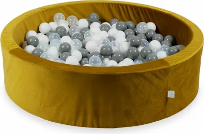 Produktbild von Bällebad 110x30 Samt Gold – Mit 400 Bällen / weiß, grau, transparent