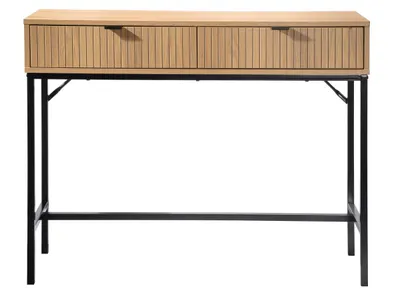 Image de CALICOSY - Console 2 Tiroirs Façade Effet Bois Rainuré L100 x H80 cm - TARA