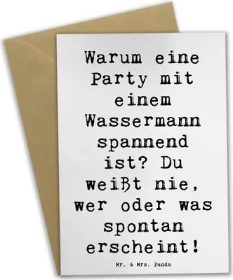 Produktbild von Mr. & Mrs. Panda Grußkarte Spruch Wassermann Party - Weiß - Geschenk, Spannung, mit, Horoskop, Grußkarten, Geschenke Astrologie, Spontanität, glückwunschkarten