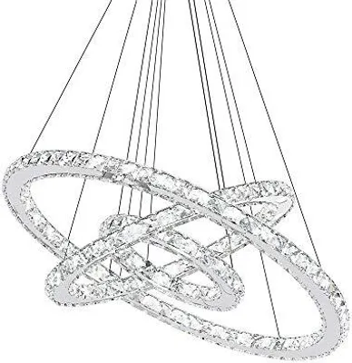 Produktbild von TRMLBE 96W Luxus Modernen Kristall Anhänger Kronleuchter Pendelleuchte Führte Deckenleuchte mit zwei Ring (96W Kaltweiß)