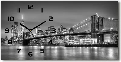 Produktbild von Wanduhr aus Glas – 60x30 cm - Glasbild - Glasuhr - Gehärtetes Glas - schwarze-zeiger - Brooklyn Brücke
