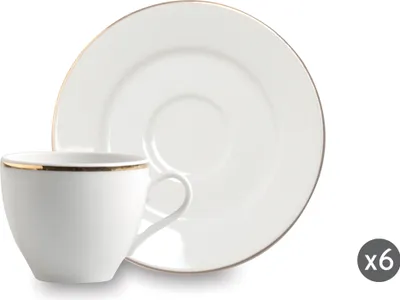 Immagine prodotto di Excelsa set di 6 tazze da espresso con piattini in porcellana dorata 10 cl bianco e oro
