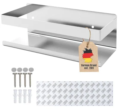 Zdjęcie produktu dla Intirilife samoprzylepna półka prysznicowa w kolorze srebrnym - 23 x 10,5 x 8 cm - półka prysznicowa bez wiercenia, uchwyt na szampon koszyk prysznicowy montaż ścienny koszyk na akcesoria łazienkowe - nierdzewna półka ze stali nierdzewnej do łazienki i kuchni