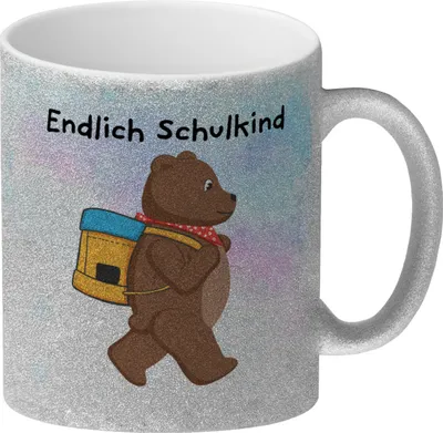 Produktbild von Endlich Schulkind Bär Glitzer-Kaffeebecher für die Einschulung