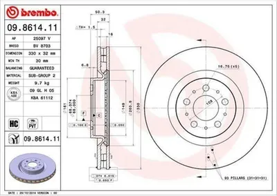 Produktbild von BREMBO Bremsscheiben (2 Stück) Vorderachse 09.8614.11